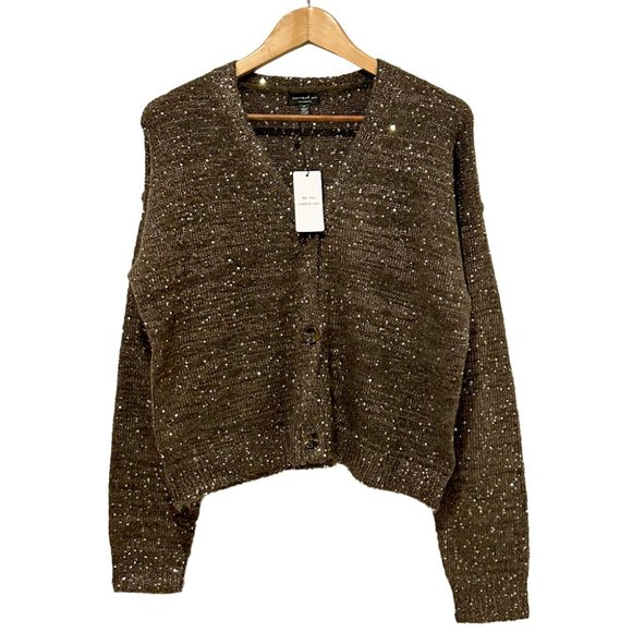 Current Air Shimmer Button Up Cardigan, Brown, Medium - Picture 2 of 4